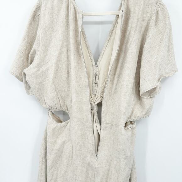 Abercrombie & Fitch Womens Boho Beach Linen Blend Knotted Cutout Midi Dress XLT - Picture 10 of 11